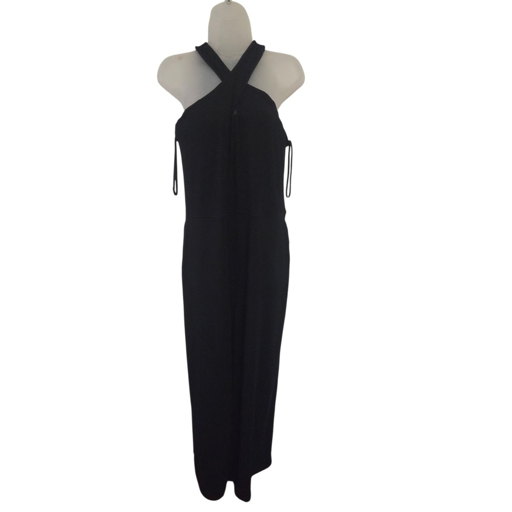 Greyson Black Halter Midi Dress‎ Stretch Modal Built-In Bra Minimalist Womens